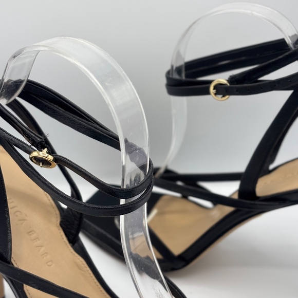 Veronica Beard Abriella Black Leather Strappy Sandals Ankle Wrap Square Toe 10 M - Picture 13 of 16